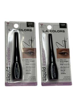 LA Colors Liquid Eyeliner Black 2 Pack Fine Brush Long Wear New Sealed